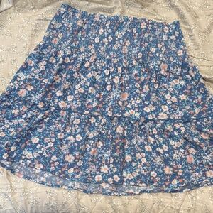 Blue Floral Tiered Skater Skirt